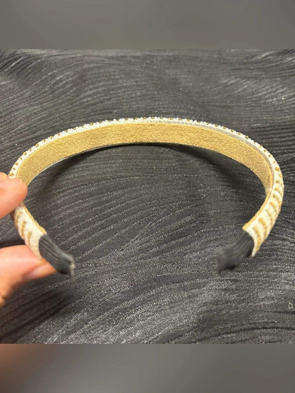 Padded Beaded Headband — Cream/Gold